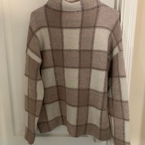 Christian Siriano Plaid Turtleneck Sweater - Cream Tan Brown